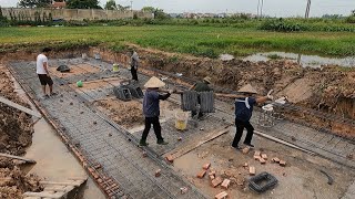 Constructing strip foundation beams for a 100squaremeter house Construction Do Thuan [upl. by Eiliak]