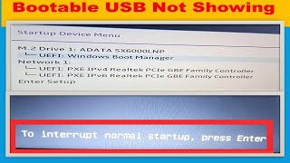 Bootable USB Not Showing In Boot Menu In Lenovo  To interrupt normal startup press enter USB Flash [upl. by Orozco]