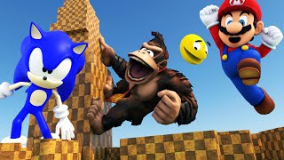 Giant Pacman vs giant Mario vs giant Sonic vs giant Donkey Kong vs giant Bowser [upl. by Auka]