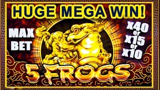 HUGE MEGA WIN  FIVE FROGS SLOT  MAX BET BONUS SUPER GAMESRETRIGGER  Slot Machine Bonus [upl. by Mckay]