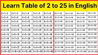 Learn multiplication table of 2 to 25  2 se 25 tak pahada in english me  table of twotwenty five [upl. by Atnuahsal]