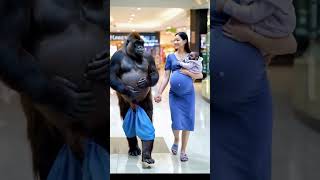 funny a happy family consisting of a European white woman a male gorilla a baby gorilla [upl. by Litha]