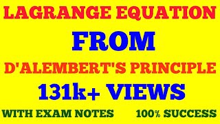 LAGRANGE EQUATION FROM DALEMBERTS PRINCIPLE  CLASSICAL MECHANICS  WITH EXAM NOTES [upl. by Orodoet638]