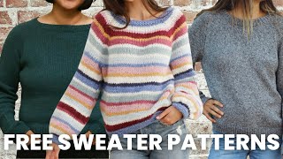 10 FREE Sweater Knitting Patterns Knitters Recommend [upl. by Akemhs559]