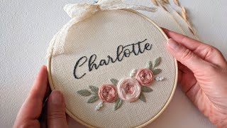 Pink roses  Custom name embroidery  Embroidery tutorial for beginners [upl. by Nylassej]