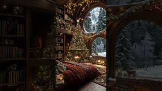 Magical Christmas Cabin Bedroom with Mountain View and Cozy Fireplace Ambiance [upl. by Kalin]