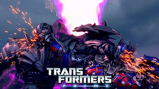 Optimus Prime VS MegatronVolcano fightTransformers PrimeBayverse version [upl. by Nylinnej986]