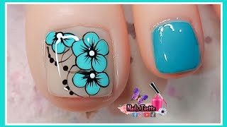 Diseño de uñas Flores turquesa para pie  Uñas decoradas simples y sencillas  Decoración de uñas [upl. by Matthaus]