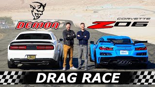 2023 Corvette Z06 vs Dodge Demon  DRAG amp ROLL RACE [upl. by Mchail164]