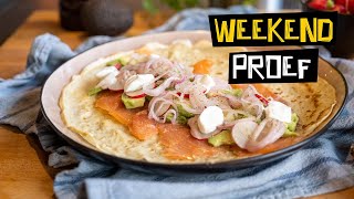 Hartige pannenkoek met zalm en avocado  Weekendproef [upl. by Hterrag]