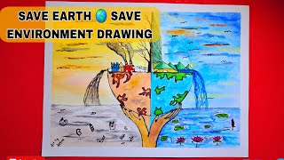 save drawing easy and beautiful for drawing competitionsave environment drawing🌍 [upl. by Eirolav839]