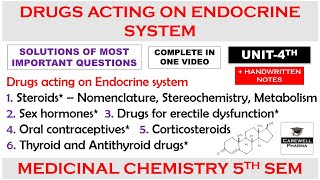 Solution Unit 4  Drugs acting on Endocrine System complete  Medicinal chemistry 5th semester [upl. by Aniuqal]