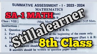 8th SA1 MATHS Full Question Paper 20232024  💯💯SA1 MATHS Question PaperSTILLALEARNER [upl. by Pepillo]