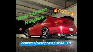 2012 G37X HARLEYQUINN GETS NEW HEADERS  REMOVAL EXHAUST WRAPS INSTAL COLD START [upl. by Imogene]