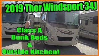 2019 Thor Windsport 34J  Class A Bunk Beds and Outside Kitchen [upl. by Ttekcirc]