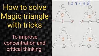 Magic triangle with tricks9amp10 Magic triangle with solutionBest math Puzzleconcentration Puzzle [upl. by Ikcin]