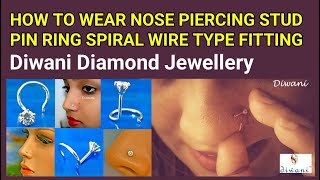 Diwani How to wear spiral wire type Nose pin body piercing studs rings bone [upl. by Ruprecht]