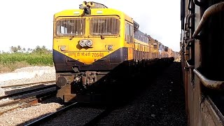 UBL WDG4DWDG4 WITH FREIGHT TRAIN CROSSING YESHWANTPUR EXPRESS AT SOME STN IN MHSINGLE DIESEL LINE [upl. by Yrellav524]