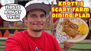 Knott’s Scary Farm Dining Plan Foods 2024We try 3 NEW FOOD items and I was surprised by 2 of them [upl. by Deehsar250]