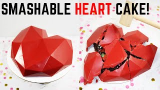 SMASHABLE HEART CAKE  ORIGINAL VIDEO  How to make breakable chocolate heart valentine pinata cake [upl. by Eninahpets]