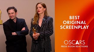 Best Original Screenplay  Anatomy Of A Fall  Oscars 2024 Press Room Speech [upl. by Fayre]