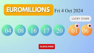 EuroMillions Draw Results on Fri 4 Oct 2024 The National Lottery UK [upl. by Noslien]