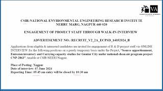 CSIR NEERI MSc Environmental Science Geology Remote Sensing Computer Project JRF Vacancy Nagpur [upl. by Bald319]