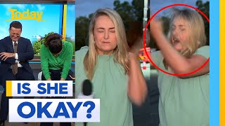 Reporter slaps herself trying to hit fly  Today Show Australia [upl. by Zacks483]