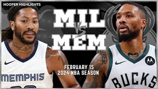 Milwaukee Bucks vs Memphis Grizzlies Full Game Highlights  Feb 15  2024 NBA Season [upl. by Elletnahs]