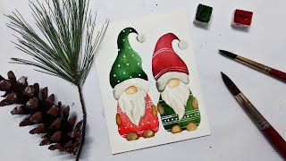 How to paint Holiday Gnomes in WATERCOLOR » Easy DIY Christmas cards for beginners STEP BY STEP [upl. by Bertle]