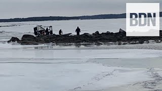 Airboat approaches Sebago Lake shore after rescuing 71yearold man [upl. by Ardnwahsal]