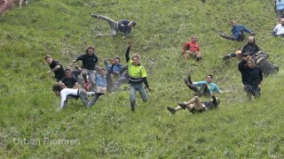 Thrills and spills during Cheese Rolling contest 2024 in the UK [upl. by Yedok633]