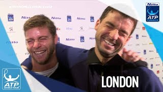 PRANK Harrison Tricks Dimitrov In Press At Nitto ATP Finals 2017 [upl. by Coretta]