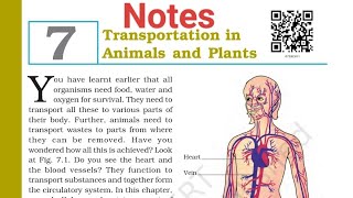 Transportation In Animals And PlantsClass7 Science Chap7Full Chapter Notes [upl. by Aniluap]