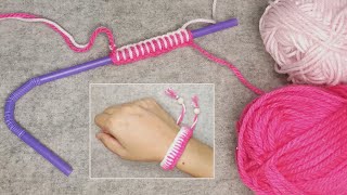 DIY Yarn Friendship Bracelets for Beginners using yarn and straw [upl. by Kingsbury305]