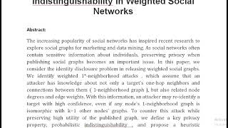 Preserving Privacy with Probabilistic Indistinguishability in Weighted Social Networks [upl. by Ynnel893]