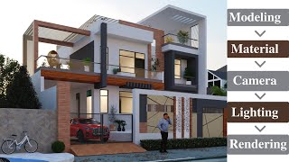 How to Design a 50x60 Modern House in Sketchup with VRay  Modeling  Material  VRay Settings [upl. by Silvestro]