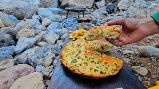 Chicken and mushroom pizza😋🍕Chicken and mushroom pizza on fire in nature😋 [upl. by Aisauqal368]