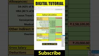 Mastering Salary Calculation in Excel Basic Salary Allowances amp Deductions digitaltutorial425 [upl. by Brainard]