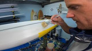 28224 SURFBOARD GLASSING FILLER COATSURFING FUN WAVES POV RAW FULL DAY OF WORK AT THE FACTORY [upl. by Rafferty]