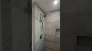 Large Modern Concrete Shower Tile Wrapping into Bathroom Floortiledesignbathroomremodelshorts [upl. by Oyr811]