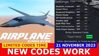 NEW CODES UPD Airplane Simulator ROBLOX  LIMITED CODES TIME  NOVEMBER 21 2023 [upl. by Peti]