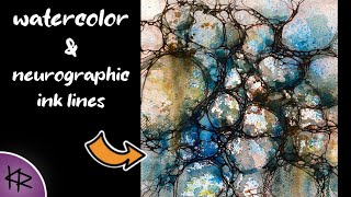 Intuitive WATERCOLOR amp NEUROGRAPHIC ink lines demonstration Abstract Rocks Easy amp Fun Art 155 [upl. by Rofotsirk24]