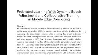 Federated Learning With Dynamic Epoch Adjustment and Collaborative Training in Mobile Edge Computing [upl. by Sej399]