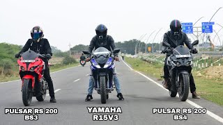 Yamaha r15 v3 abs Vs Pulsar RS200 BS3 VS Pulsar RS200 BS4  TOP END [upl. by Mairym]