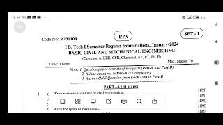 jntuk r23 basic civil and mechanical engineering semester regular exams question papers set1234 [upl. by Nevuer672]