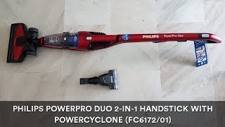 Review PHILIPS POWERPRO DUO 2IN1 HANDSTICK WITH POWERCYCLONE FC617201 [upl. by Nuahsad]