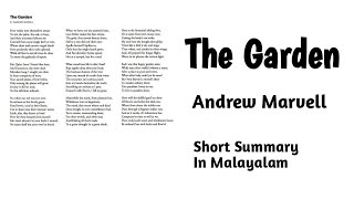 The Garden  Andrew Marvell  Short Summary  in Malayalam [upl. by Baecher]