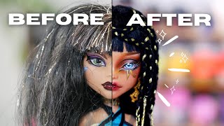 REVAMPING OLD DOLLS  CLEO DENILE MONSTER HIGH  Doll repaint and customisation relaxing  etellan [upl. by Erdeid25]