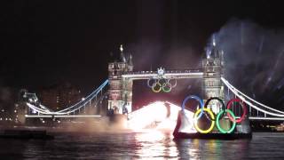 Fireworks at Tower Bridge  London 2012 Olympics opening ceremony [upl. by Corabella]